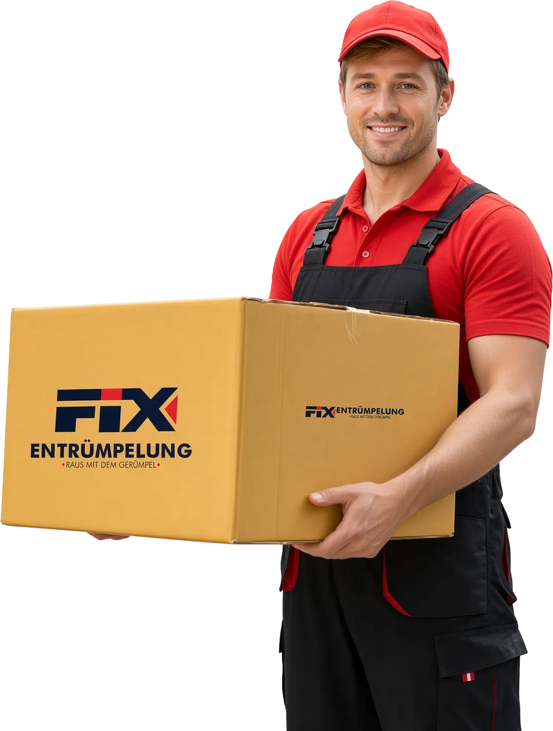 Mitarbeiter von Fix Entrümpelung mit Umzugskarton